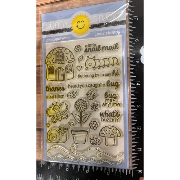 Sunny Studio Clear Stamp set SSCL-120 Backyard Bugs butterfly mushroom snail - Picture 3 of 3